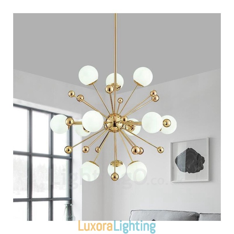 Designer Touch Decorative 12 Light Modern Contemporary Ceiling Lights Copper Plating Chandelier with White Ball Glass Shade