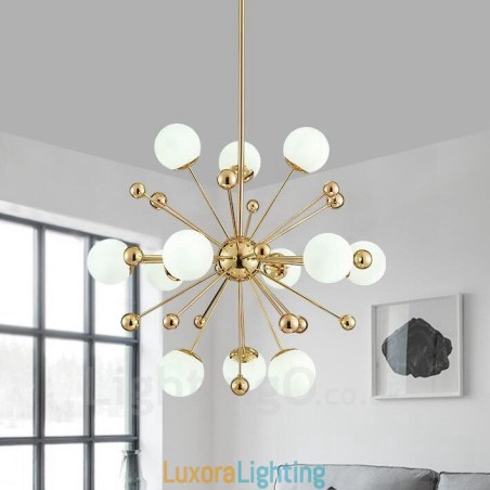Designer Touch Decorative 12 Light Modern Contemporary Ceiling Lights Copper Plating Chandelier with White Ball Glass Shade
