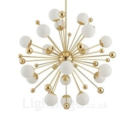 Designer Touch Decorative 18 Light Modern Contemporary Ceiling Lights Copper Plating Chandelier with White Ball Glass Shade