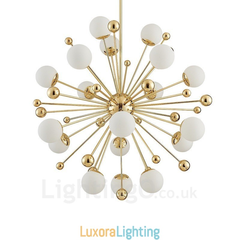 Designer Touch Decorative 18 Light Modern Contemporary Ceiling Lights Copper Plating Chandelier with White Ball Glass Shade