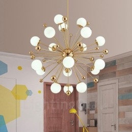 Designer Touch Decorative 18 Light Modern Contemporary Ceiling Lights Copper Plating Chandelier with White Ball Glass Shade
