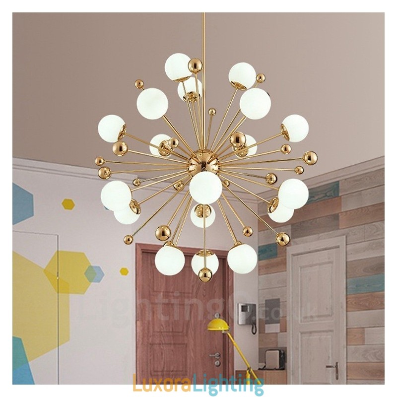 Designer Touch Decorative 18 Light Modern Contemporary Ceiling Lights Copper Plating Chandelier with White Ball Glass Shade