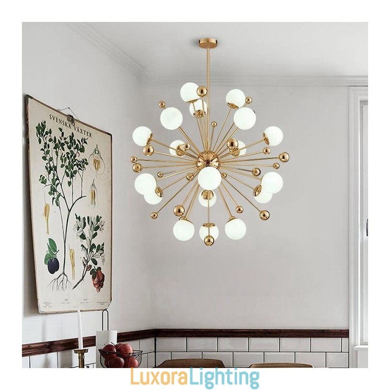 Designer Touch Decorative 18 Light Modern Contemporary Ceiling Lights Copper Plating Chandelier with White Ball Glass Shade
