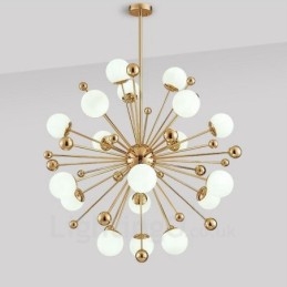 Designer Touch Decorative 18 Light Modern Contemporary Ceiling Lights Copper Plating Chandelier with White Ball Glass Shade