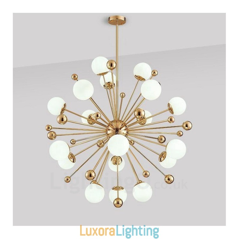 Designer Touch Decorative 18 Light Modern Contemporary Ceiling Lights Copper Plating Chandelier with White Ball Glass Shade
