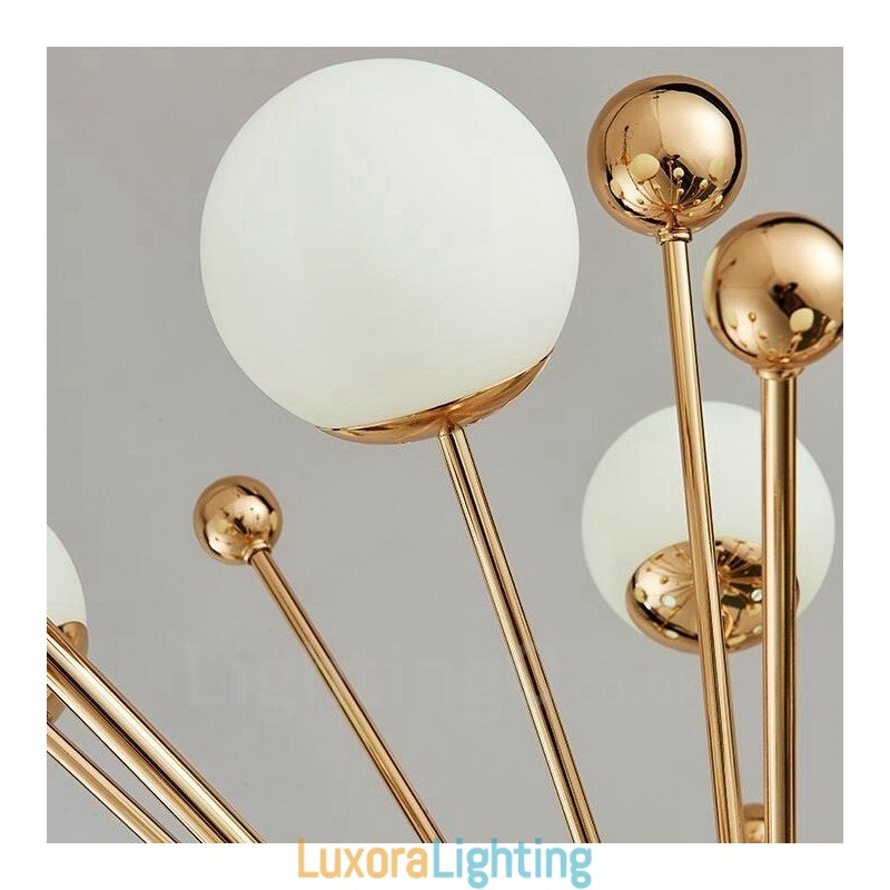 Designer Touch Decorative 18 Light Modern Contemporary Ceiling Lights Copper Plating Chandelier with White Ball Glass Shade