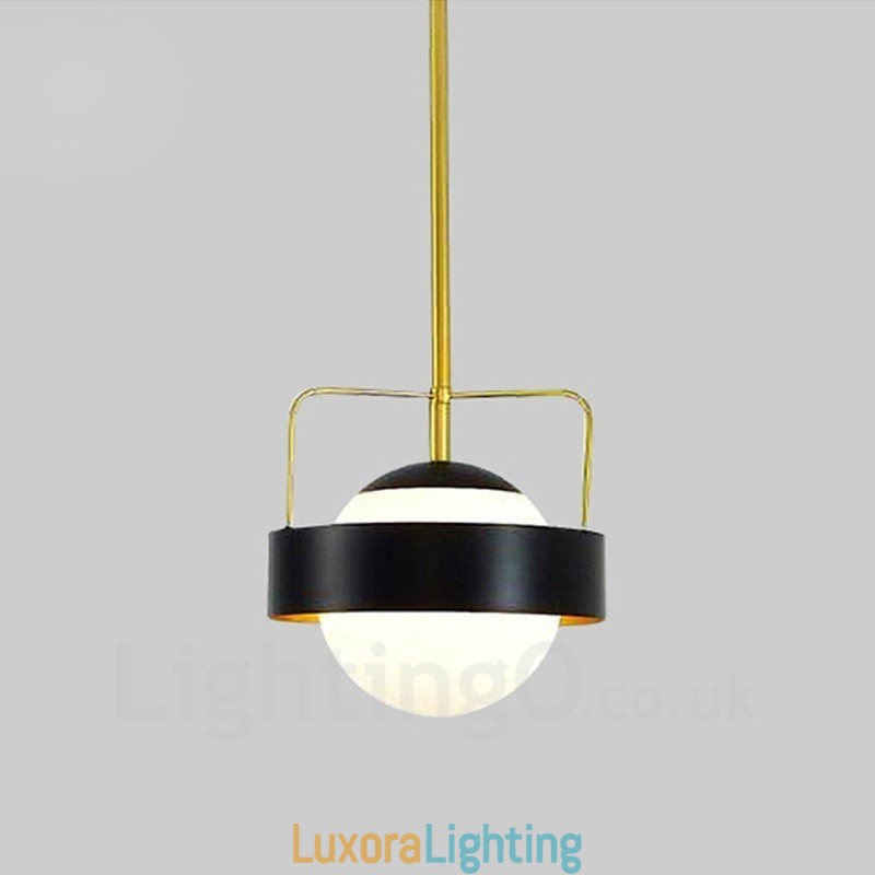 Designer Touch Decorative 1 Light Modern Contemporary Ceiling Lights Copper Plating Pendant Light with White & Black Ball Glass Shade