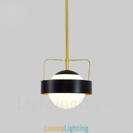 Designer Touch Decorative 1 Light Modern Contemporary Ceiling Lights Copper Plating Pendant Light with White & Black Ball Glass Shade