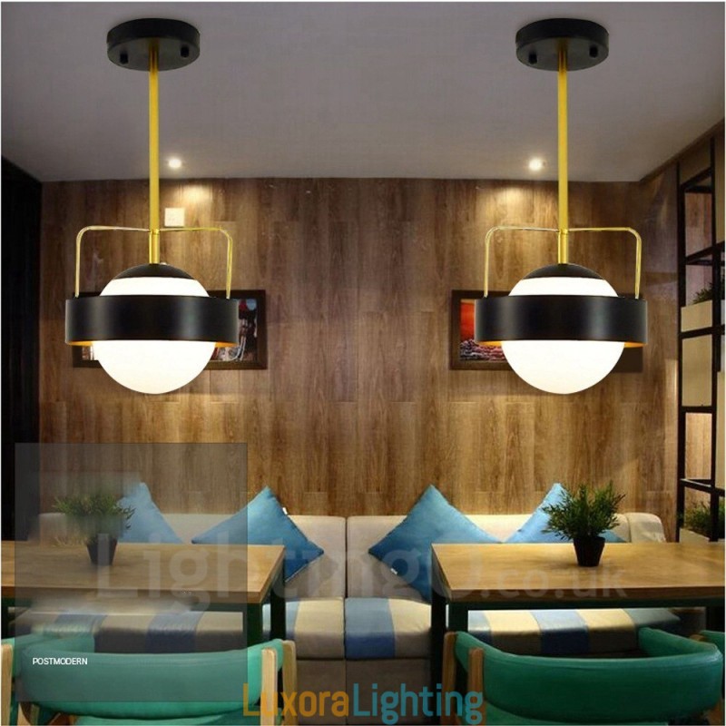 Designer Touch Decorative 1 Light Modern Contemporary Ceiling Lights Copper Plating Pendant Light with White & Black Ball Glass Shade