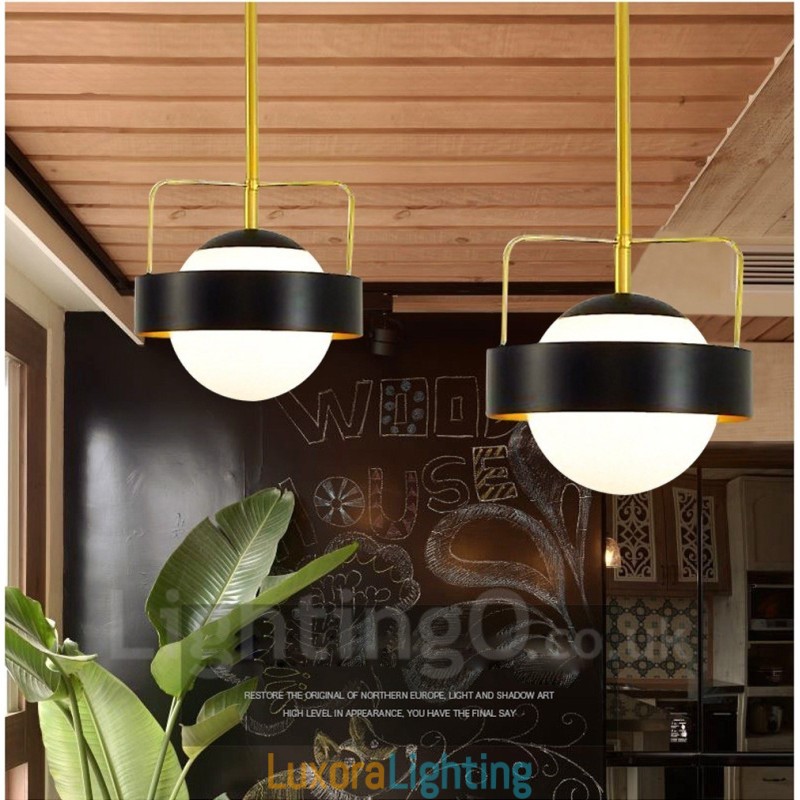 Designer Touch Decorative 1 Light Modern Contemporary Ceiling Lights Copper Plating Pendant Light with White & Black Ball Glass Shade