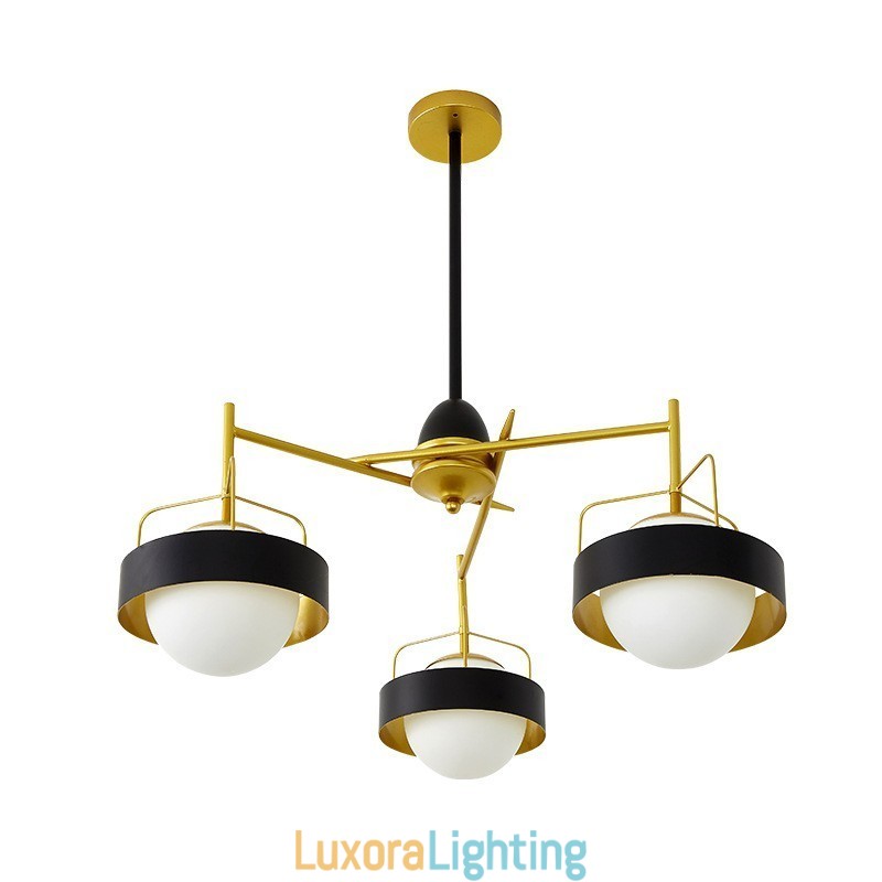 Designer Touch Decorative 3 Light Modern Contemporary Ceiling Lights Copper Plating Chandelier with White & Black Ball Glass Shade