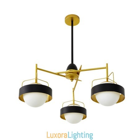 Designer Touch Decorative 3 Light Modern Contemporary Ceiling Lights Copper Plating Chandelier with White & Black Ball Glass Shade
