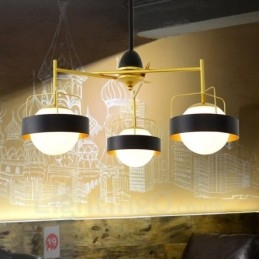 Designer Touch Decorative 3 Light Modern Contemporary Ceiling Lights Copper Plating Chandelier with White & Black Ball Glass Shade