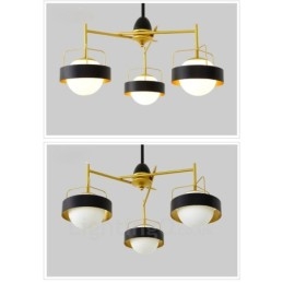 Designer Touch Decorative 3 Light Modern Contemporary Ceiling Lights Copper Plating Chandelier with White & Black Ball Glass Shade