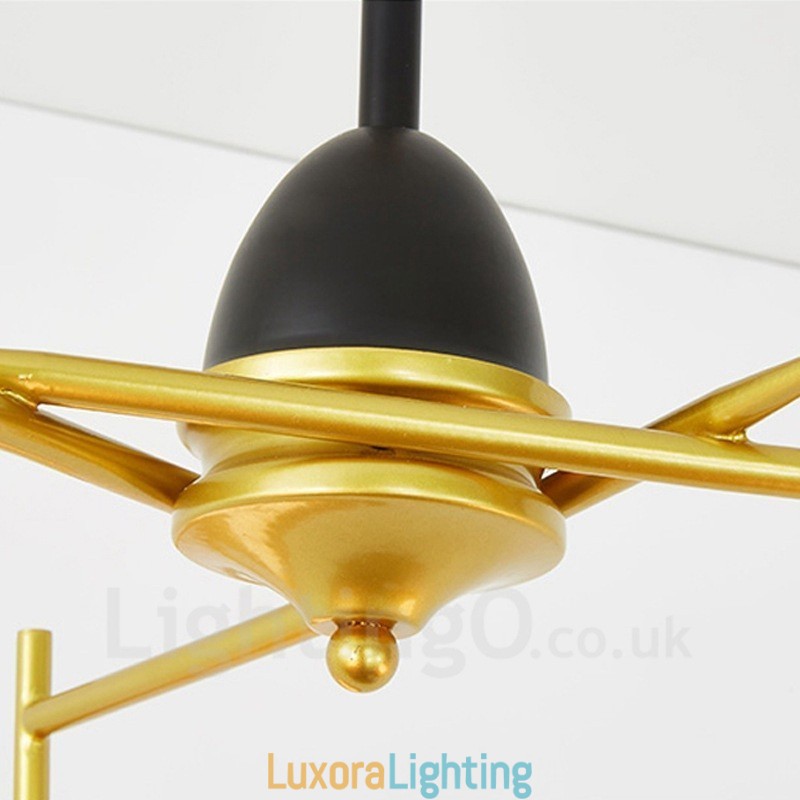 Designer Touch Decorative 3 Light Modern Contemporary Ceiling Lights Copper Plating Chandelier with White & Black Ball Glass Shade