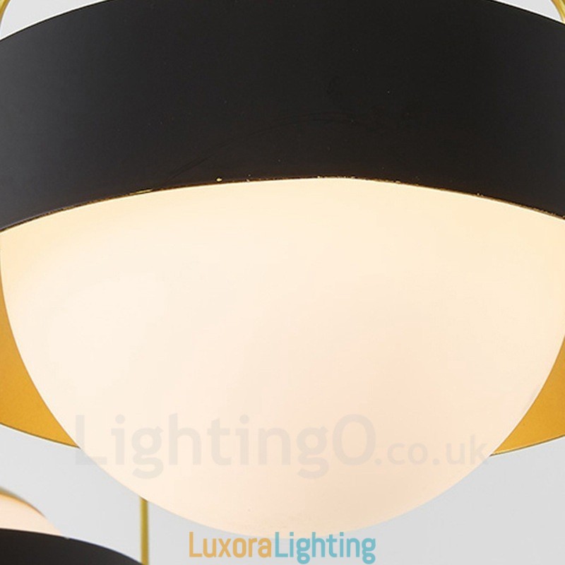 Designer Touch Decorative 3 Light Modern Contemporary Ceiling Lights Copper Plating Chandelier with White & Black Ball Glass Shade