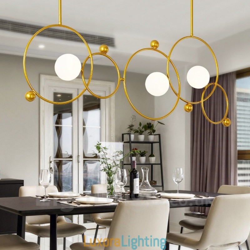 Designer Touch Decorative 3 Light Modern Contemporary Ceiling Lights Copper Plating Chandelier with White Ball Glass Shade