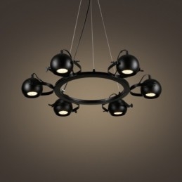 Designer Touch Decorative 6 Light Retro Vintage Black Iron Pendant Light with Black Iron Ball Shades