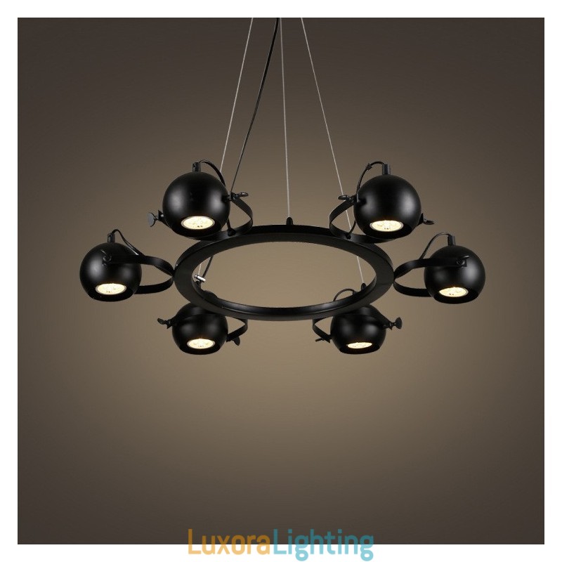 Designer Touch Decorative 6 Light Retro Vintage Black Iron Pendant Light with Black Iron Ball Shades