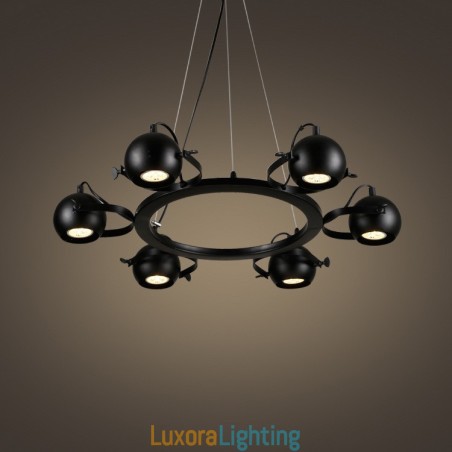 Designer Touch Decorative 6 Light Retro Vintage Black Iron Pendant Light with Black Iron Ball Shades