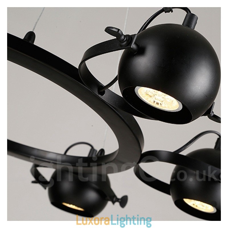 Designer Touch Decorative 6 Light Retro Vintage Black Iron Pendant Light with Black Iron Ball Shades