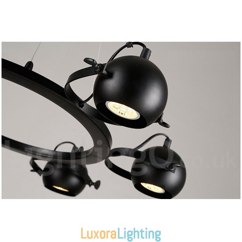Designer Touch Decorative 6 Light Retro Vintage Black Iron Pendant Light with Black Iron Ball Shades
