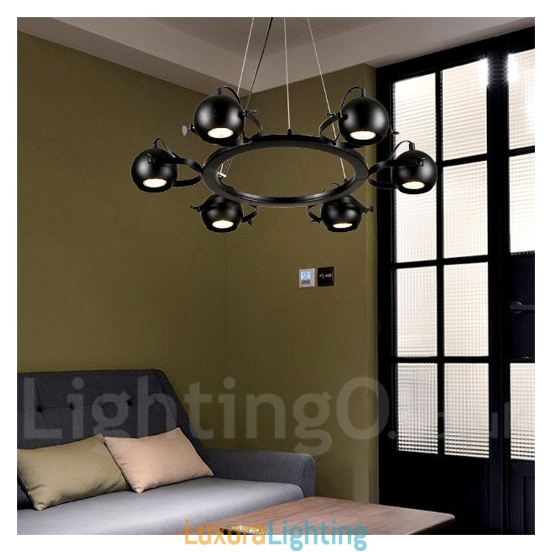 Designer Touch Decorative 6 Light Retro Vintage Black Iron Pendant Light with Black Iron Ball Shades