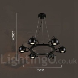 Designer Touch Decorative 6 Light Retro Vintage Black Iron Pendant Light with Black Iron Ball Shades
