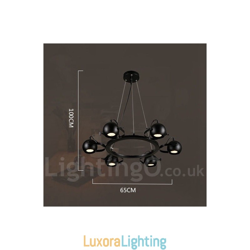 Designer Touch Decorative 6 Light Retro Vintage Black Iron Pendant Light with Black Iron Ball Shades