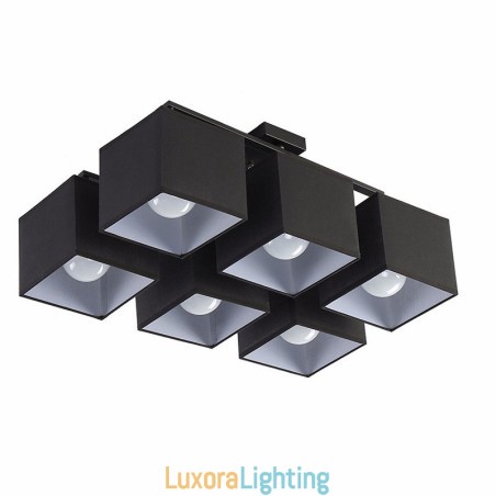 Designer Touch Decorative 6 Light Modern Contemporary Black Flush Mount Ceiling Lights with Fabric Shade