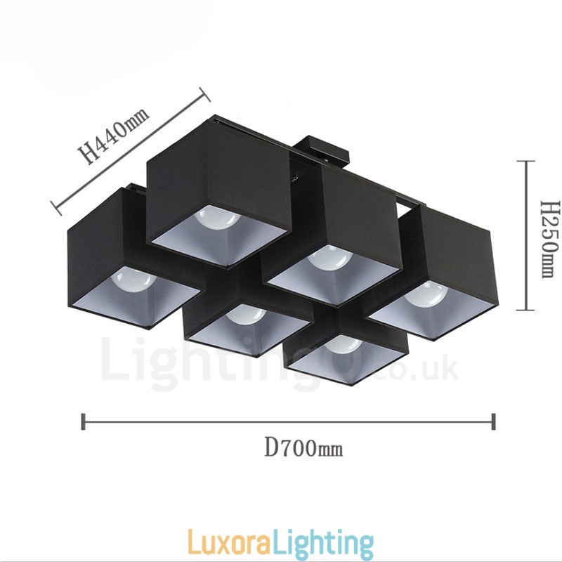Designer Touch Decorative 6 Light Modern Contemporary Black Flush Mount Ceiling Lights with Fabric Shade