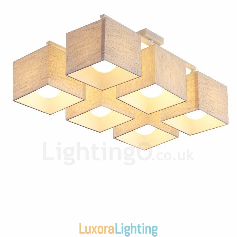 Designer Touch Decorative 6 Light Modern Contemporary Black Flush Mount Ceiling Lights with Fabric Shade