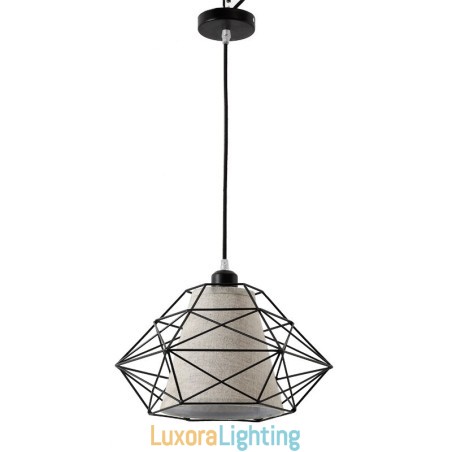 Designer Touch Decorative 1 Light Retro Vintage Black Iron Pendant Light with Fabric Shades