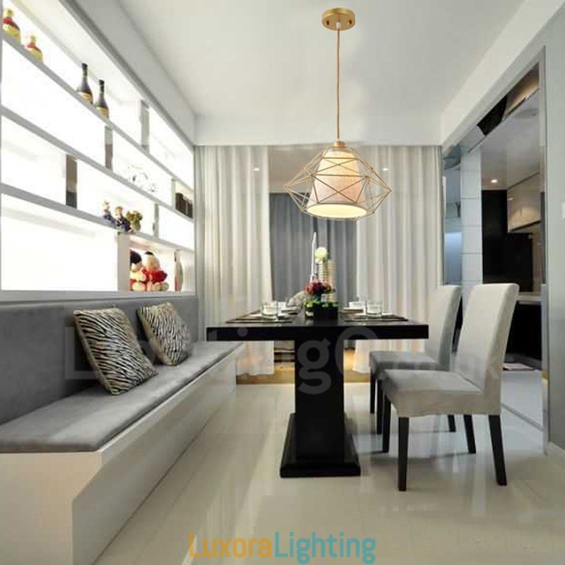 Designer Touch Decorative 1 Light Retro Vintage Black Iron Pendant Light with Fabric Shades