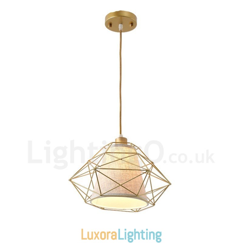 Designer Touch Decorative 1 Light Retro Vintage Black Iron Pendant Light with Fabric Shades