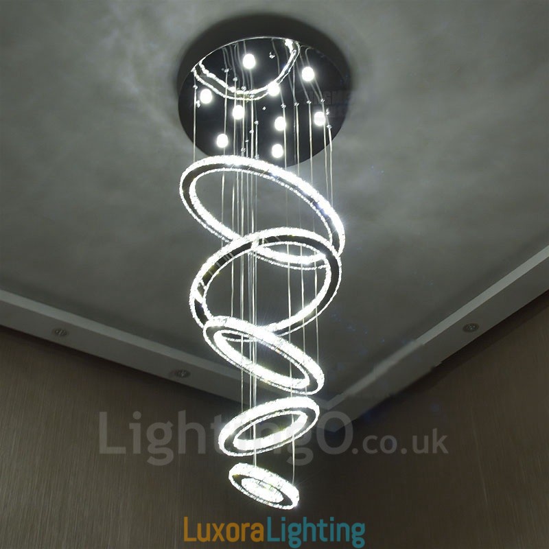Designer Touch Decorative Dimmable Wi Fi Smart Three Light Source Colours 5 Rings Modern Crystal Ceiling Pendant Light Indoor Chandelier