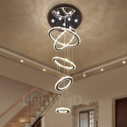 Designer Touch Decorative Dimmable Wi Fi Smart Three Light Source Colours 5 Rings Modern Crystal Ceiling Pendant Light Indoor Chandelier