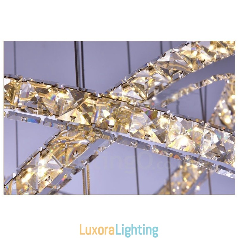 Designer Touch Decorative Dimmable Wi Fi Smart Three Light Source Colours 5 Rings Modern Crystal Ceiling Pendant Light Indoor Chandelier