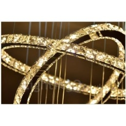 Designer Touch Decorative Dimmable Wi Fi Smart Three Light Source Colours 5 Rings Modern Crystal Ceiling Pendant Light Indoor Chandelier