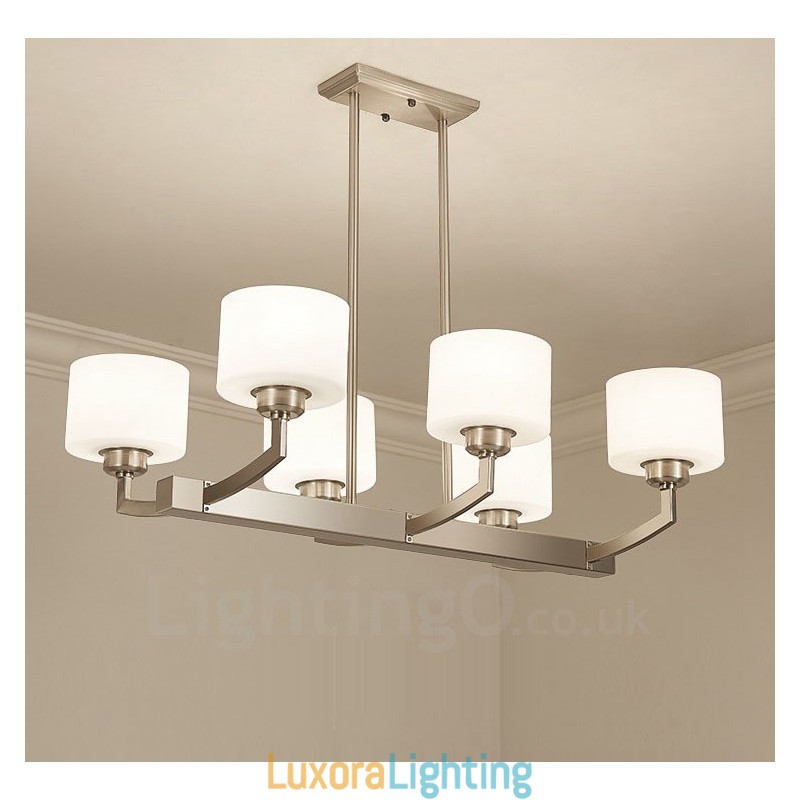 Designer Touch Decorative 6 Lights Modern Chrome Pendant Light Indoor Chandelier Home Hanging Lighting Lamps Fixtures with Glass Shades