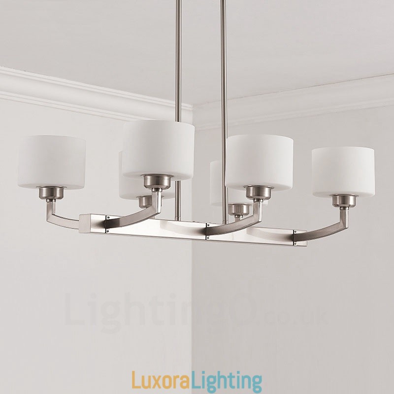 Designer Touch Decorative 6 Lights Modern Chrome Pendant Light Indoor Chandelier Home Hanging Lighting Lamps Fixtures with Glass Shades