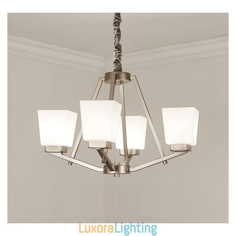 Designer Touch Decorative 4 Lights Chrome Pendant Light Indoor Modern Chandelier Home Hanging Lighting Lamps Fixtures with Glass Shades