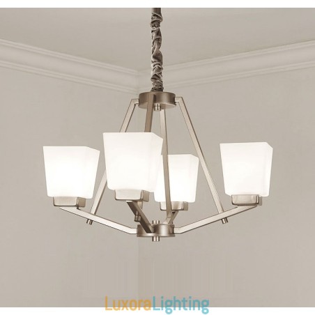 Designer Touch Decorative 4 Lights Chrome Pendant Light Indoor Modern Chandelier Home Hanging Lighting Lamps Fixtures with Glass Shades