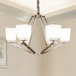 Designer Touch Decorative 6 Lights Chrome Pendant Light Indoor Modern Chandelier Home Hanging Lighting Lamps Fixtures with Glass Shades