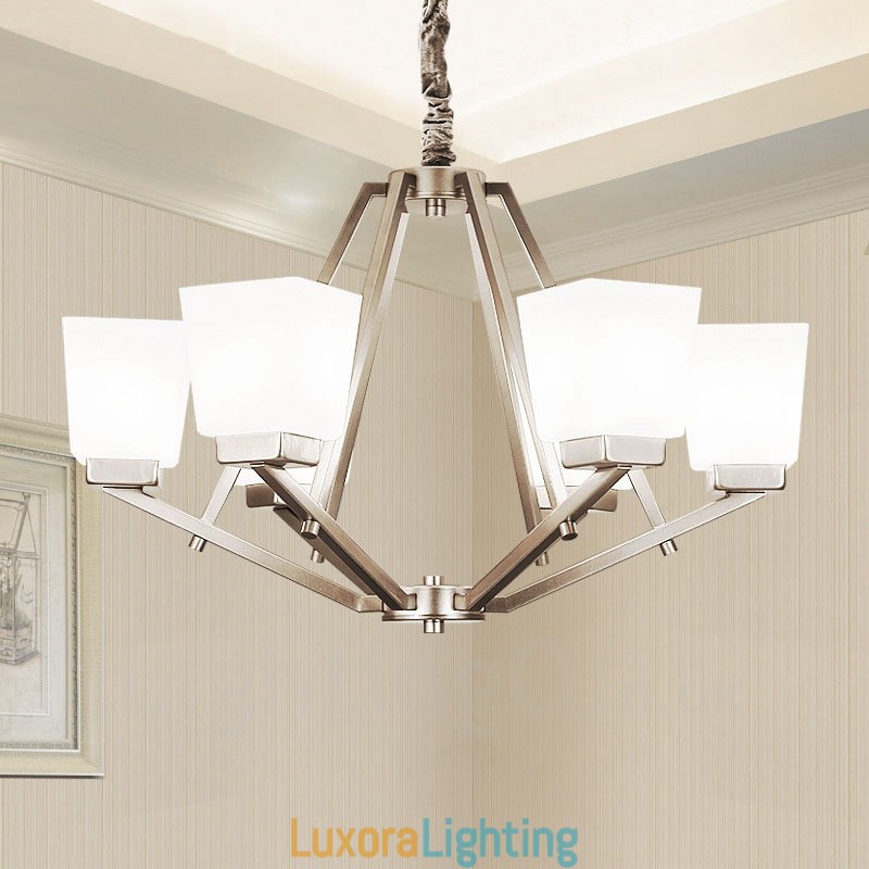 Designer Touch Decorative 6 Lights Chrome Pendant Light Indoor Modern Chandelier Home Hanging Lighting Lamps Fixtures with Glass Shades