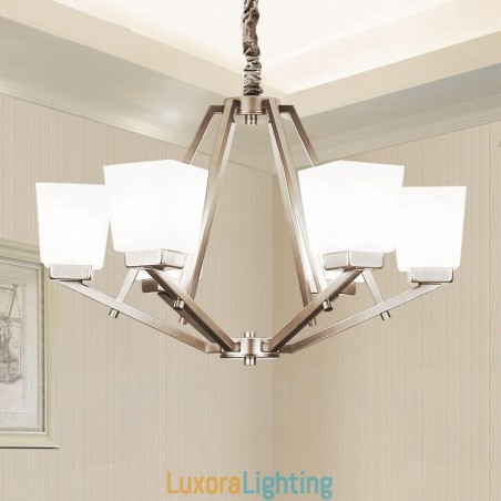 Designer Touch Decorative 6 Lights Chrome Pendant Light Indoor Modern Chandelier Home Hanging Lighting Lamps Fixtures with Glass Shades