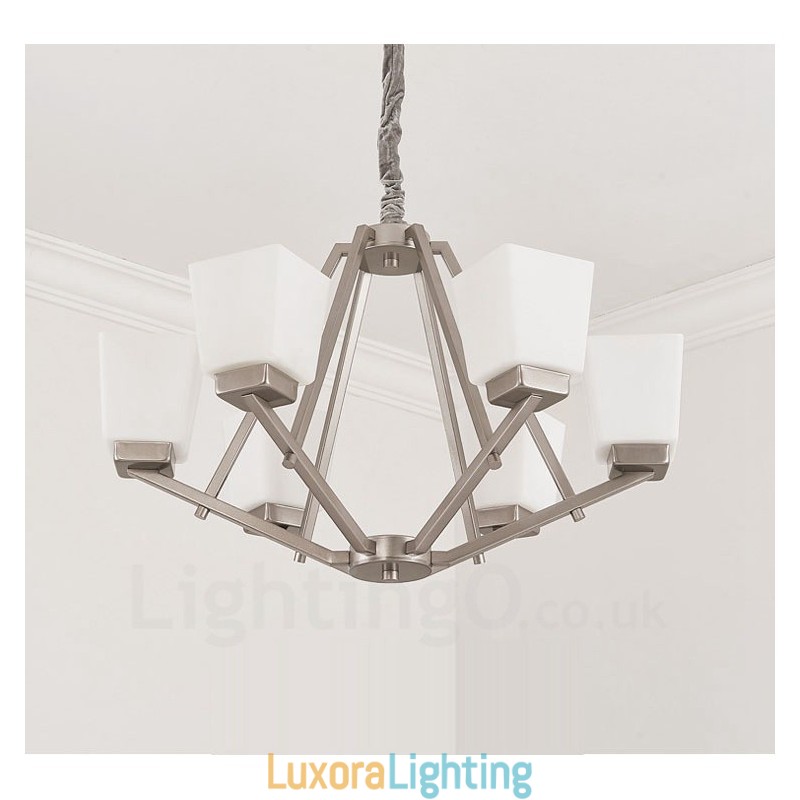 Designer Touch Decorative 6 Lights Chrome Pendant Light Indoor Modern Chandelier Home Hanging Lighting Lamps Fixtures with Glass Shades