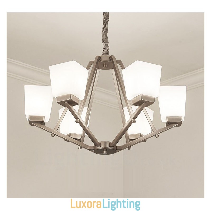 Designer Touch Decorative 6 Lights Chrome Pendant Light Indoor Modern Chandelier Home Hanging Lighting Lamps Fixtures with Glass Shades