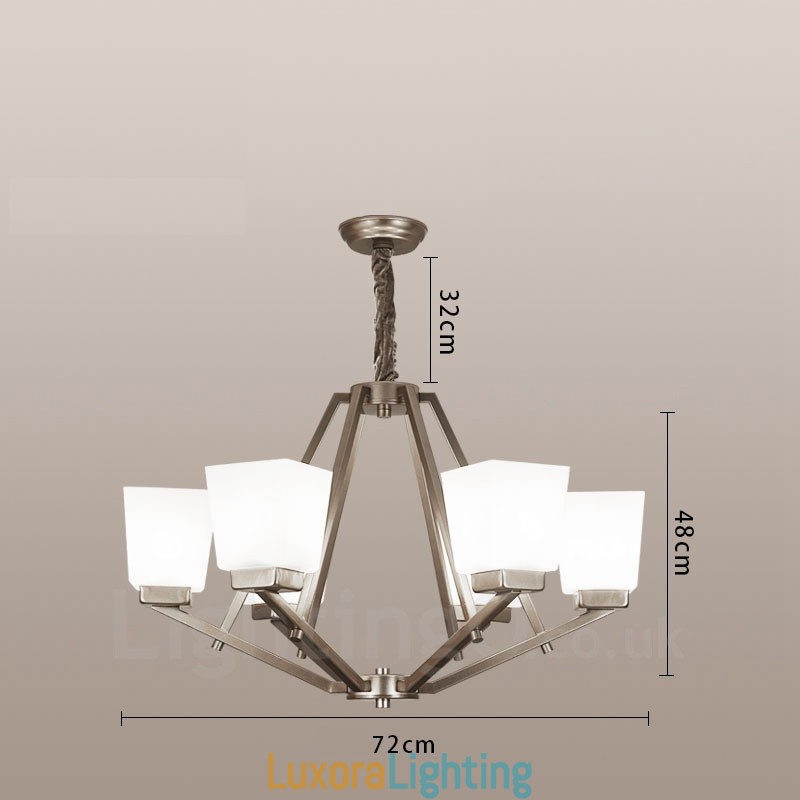 Designer Touch Decorative 6 Lights Chrome Pendant Light Indoor Modern Chandelier Home Hanging Lighting Lamps Fixtures with Glass Shades