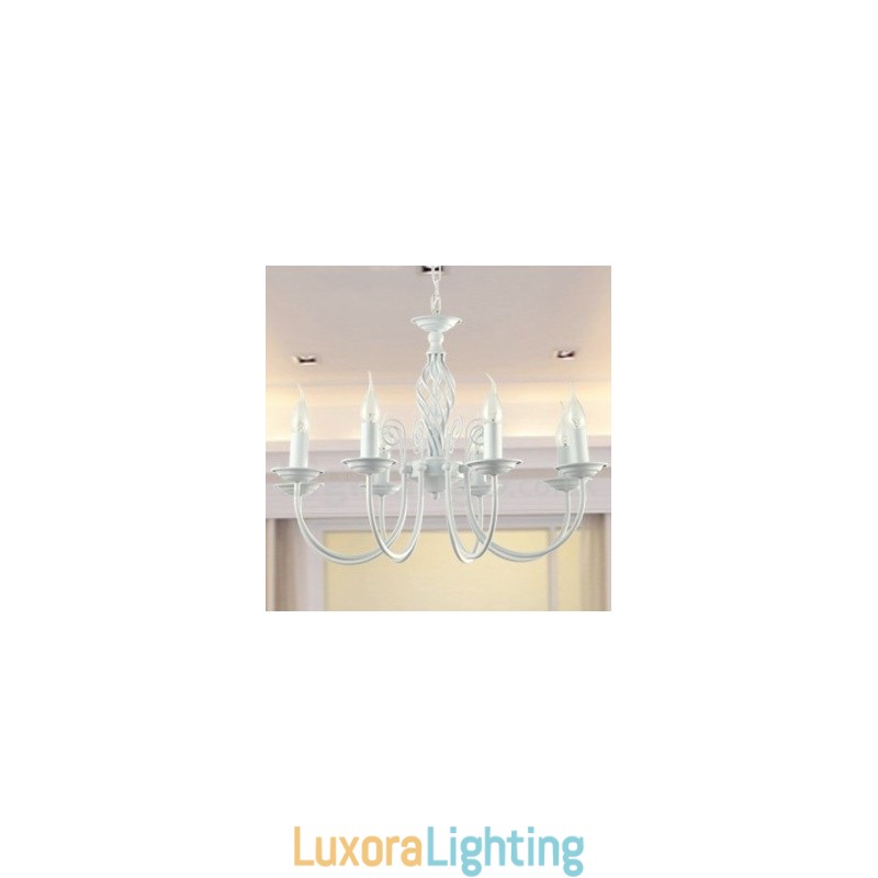 Designer Touch Decorative 8 Light Contemporary Retro White Candle Style Chandelier